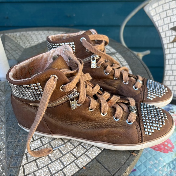 Michael Kors Shoes - Michael Kors Brown High-Top Sneakers with Silver Studs